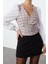 Kadın Moda Şık Üst Giyim Crop V Yaka Regular Kalıp Dokuma Fitted Tüvit Bluz 2