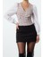 Kadın Moda Şık Üst Giyim Crop V Yaka Regular Kalıp Dokuma Fitted Tüvit Bluz 3