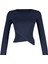 Kadın Moda Şık Regular Kruvaze Yaka Slim Kalıp Örme Fitted Vücuda Oturan Yaka Kol Fitilli Esnek Bluz 1