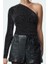 Kadın Moda Şık Üst Giyim Crop Asimetrik Yaka Fitted Kalıp Örme Tek Omuz Parıltılı Simli Bluz 2