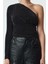 Kadın Moda Şık Üst Giyim Crop Asimetrik Yaka Fitted Kalıp Örme Tek Omuz Parıltılı Simli Bluz 1