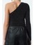 Kadın Moda Şık Üst Giyim Crop Asimetrik Yaka Fitted Kalıp Örme Tek Omuz Parıltılı Simli Bluz 4