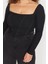 Kadın Moda Şık Büyük Beden Crop Kare Yaka Fitted Kalıp Örme Fittilli Biye Detaylı Bluz 2