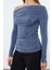 Stil Kadın Büzgü Drape Detaylı Fitted Vücuda Oturan Kollu Esnek Bluz Regular Örme Slim Kalıp 3
