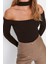 Kadın Crop Choker Yaka Slim Kalıp Örme Carmen Yaka Choker Detaylı Fitted Vücuda Oturan Fitilli Bluz 5