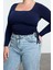 Kadın Moda Şık Büyük Beden Regular Kare Yaka Fitted Kalıp Örme Sandy Bluz 2