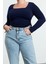 Kadın Moda Şık Büyük Beden Regular Kare Yaka Fitted Kalıp Örme Sandy Bluz 3