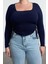 Kadın Moda Şık Büyük Beden Regular Kare Yaka Fitted Kalıp Örme Sandy Bluz 4