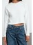 Stil Kadın Triko Görünümlü Relaxed Crop Örme Bluz Uzun Denim Slim Fit Kalıp Düşük Kol 3