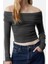 Kadın Moda Şık Üst Giyim Crop Carmen Yaka Slim Kalıp Örme Kısa Esnek Bluz 3