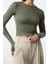 Kadın Moda Şık Üst Giyim Crop Bisiklet Yaka Slim Kalıp Örme Viskon Esnek Bluz 3