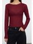 Kadın Moda Şık Regular Bisiklet Yaka Slim Kalıp Örme Fitted Vücuda Oturan Dokulu Tül Esnek Bluz 1