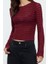 Kadın Moda Şık Regular Bisiklet Yaka Slim Kalıp Örme Fitted Vücuda Oturan Dokulu Tül Esnek Bluz 2