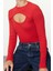Kadın Moda Şık Crop Bisiklet Yaka Slim Kalıp Örme Cut Out Pencere Detaylı Fitilli Esnek Bluz 3