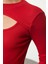 Kadın Moda Şık Crop Bisiklet Yaka Slim Kalıp Örme Cut Out Pencere Detaylı Fitilli Esnek Bluz 4