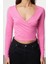 Kadın Moda Şık Crop Kruvaze Yaka Slim Kalıp Örme Derin Yaka Dantel Detaylı Kol Pamuklu Esnek Bluz 1