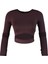 Kadın Crop Bisiklet Yaka Fitted Kalıp Örme Pencere Cut Out ve Baş Parmak Delik Detaylı Spor Üst Bluz 1