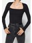 Kadın Moda Şık Crop Kare Yaka Slim Kalıp Örme Pamuklu Esnek Fitted Vücuda Oturan Esnek Bluz 2