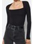 Kadın Moda Şık Crop Kare Yaka Slim Kalıp Örme Pamuklu Esnek Fitted Vücuda Oturan Esnek Bluz 3