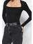 Kadın Moda Şık Crop Kare Yaka Slim Kalıp Örme Pamuklu Esnek Fitted Vücuda Oturan Esnek Bluz 4
