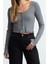 Stil Kadın Fitted Vücuda Oturan Havuz Yaka Esnek Bluz Crop Örme Slim Kalıp 2