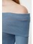 Kadın Moda Şık Üst Giyim Crop Carmen Yaka Slim Kalıp Örme Kısa Esnek Bluz 3