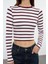 Kadın Moda Şık Crop Bisiklet Yaka Slim Kalıp Örme Çizgili Viskoz Yumuşak Kumaşlı Fitted Esnek Bluz 1