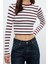 Kadın Moda Şık Crop Bisiklet Yaka Slim Kalıp Örme Çizgili Viskoz Yumuşak Kumaşlı Fitted Esnek Bluz 2