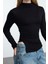 Kadın Moda Şık Üst Giyim Crop Dik Yaka Slim Kalıp Örme Fitted Büzgü Drape Detaylı Bluz 2