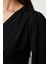 Kadın Moda Şık Regular Kruvaze Yaka Balon Kol Slim Kalıp Örme Büzgü Drape Detaylı Kollu Esnek Bluz 4