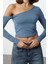 Stil Kadın Tek Omuz Pamuklu Fit Bluz Crop Örme Slim Kalıp Düşük Kol 2