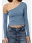 Stil Kadın Tek Omuz Pamuklu Fit Bluz Crop Örme Slim Kalıp Düşük Kol 3