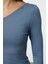 Stil Kadın Tek Omuz Pamuklu Fit Bluz Crop Örme Slim Kalıp Düşük Kol 4