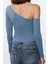 Stil Kadın Tek Omuz Pamuklu Fit Bluz Crop Örme Slim Kalıp Düşük Kol 5