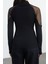 Kadın Regular Dik Yaka Reglan Kol Slim Kalıp Örme Tül Garni Fitted Vücuda Oturan Fitilli Esnek Bluz 4