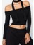 Kadın Moda Şık Crop Carmen Yaka Slim Kalıp Örme Fitilli Şal Detaylı Fitted Vücuda Oturan Esnek Bluz 2