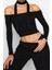 Kadın Moda Şık Crop Carmen Yaka Slim Kalıp Örme Fitilli Şal Detaylı Fitted Vücuda Oturan Esnek Bluz 3