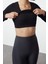 Kadın Crop Slim Fit Kalıp Fırçalı Soft Kumaş 2 Katlı Içi Pedli Reflektör Baskılı Yoga Spor Üst Bluz 2