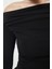 Kadın Regular Asimetrik Yaka Slim Kalıp Örme Büzgü Drape Fitted Vücuda Oturan Kollu Esnek Bluz 4