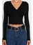 Kadın Moda Şık Regular V Yaka Slim Kalıp Örme Pamuklu Göğsü Büzgülü Fitted Vücuda Oturan Boy Bluz 1