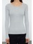 Kadın Moda Şık Regular Havuz Yaka Slim Kalıp Örme Çıtçıtlı Fitted Vücuda Oturan Fitilli Esnek Bluz 1