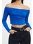 Stil Kadın Büzgü Drape Detaylı Kısa Fitted Vücuda Oturan Bluz Crop Örme Slim Kalıp 2