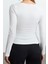 Kadın Moda Şık Üst Giyim Regular Kare Yaka Slim Kalıp Örme Büzgü Drape Detaylı Vücuda Oturan Bluz 4