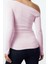 Kadın Regular Asimetrik Yaka Slim Kalıp Örme Büzgü Drape Fitted Vücuda Oturan Kollu Esnek Bluz 4