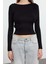 Kadın Moda Şık Üst Giyim Crop Bisiklet Yaka Fitted Kalıp Örme Büzgü Drape Detaylı Vücuda Oturan Bluz 1