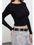 Kadın Moda Şık Üst Giyim Crop Bisiklet Yaka Fitted Kalıp Örme Büzgü Drape Detaylı Vücuda Oturan Bluz 3