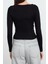 Kadın Moda Şık Üst Giyim Crop Bisiklet Yaka Fitted Kalıp Örme Büzgü Drape Detaylı Vücuda Oturan Bluz 5