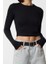 Kadın Moda Şık Crop Bisiklet Yaka Slim Kalıp Örme Siyah Viskoz Yumuşak Kumaşlı Fitted Esnek Bluz 3