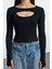 Kadın Crop Bisiklet Yaka Slim Kalıp Örme 2li Cut Out Detaylı Fitted Vücuda Oturan Fitilli Esnek Bluz 1