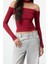 Stil Kadın Carmen Yaka Choker Detaylı Fitted Vücuda Oturan Fitilli Bluz Crop Örme Slim Kalıp 1